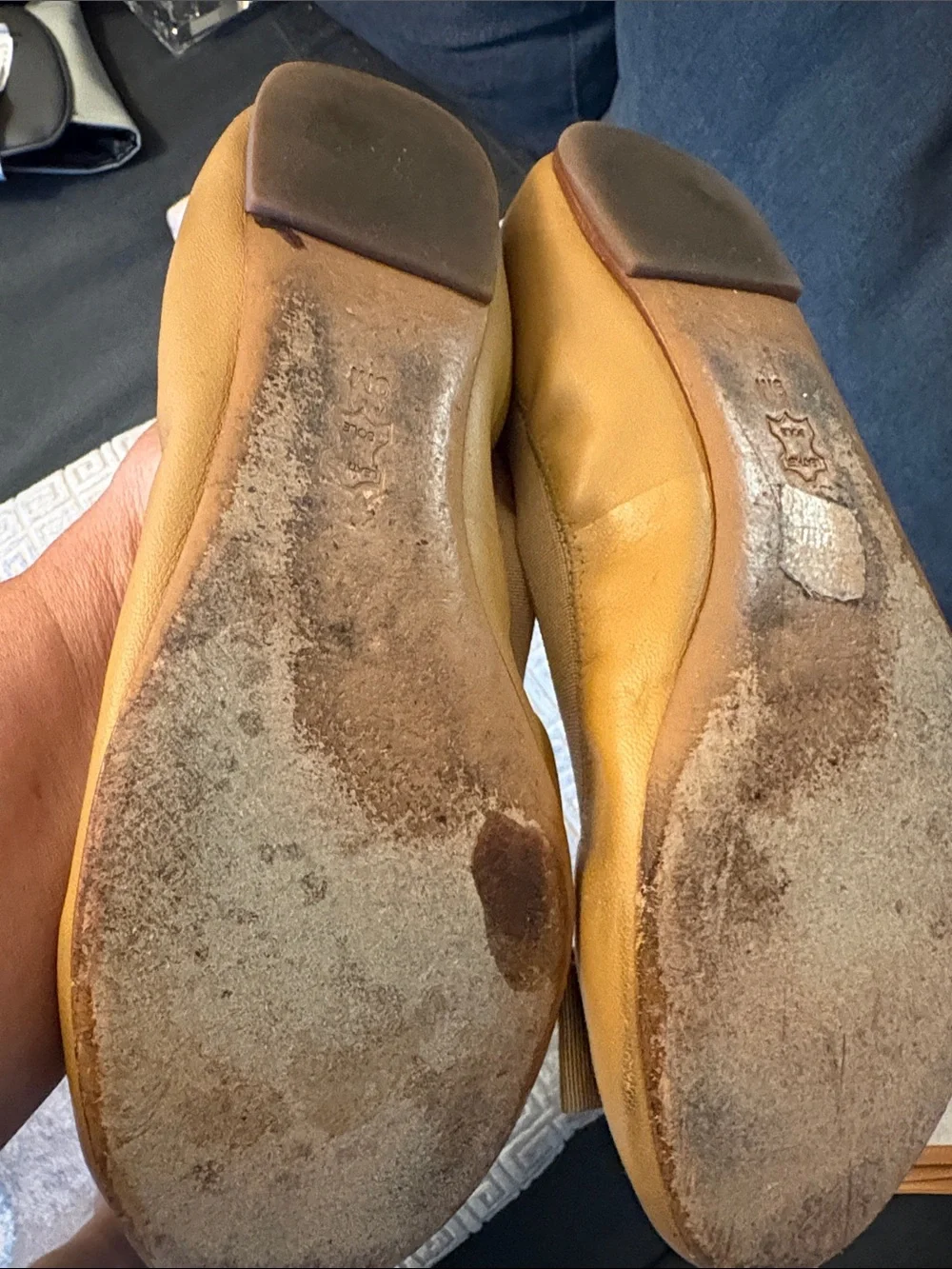 Tory Burch Camel Leather Logo Bow Flats
